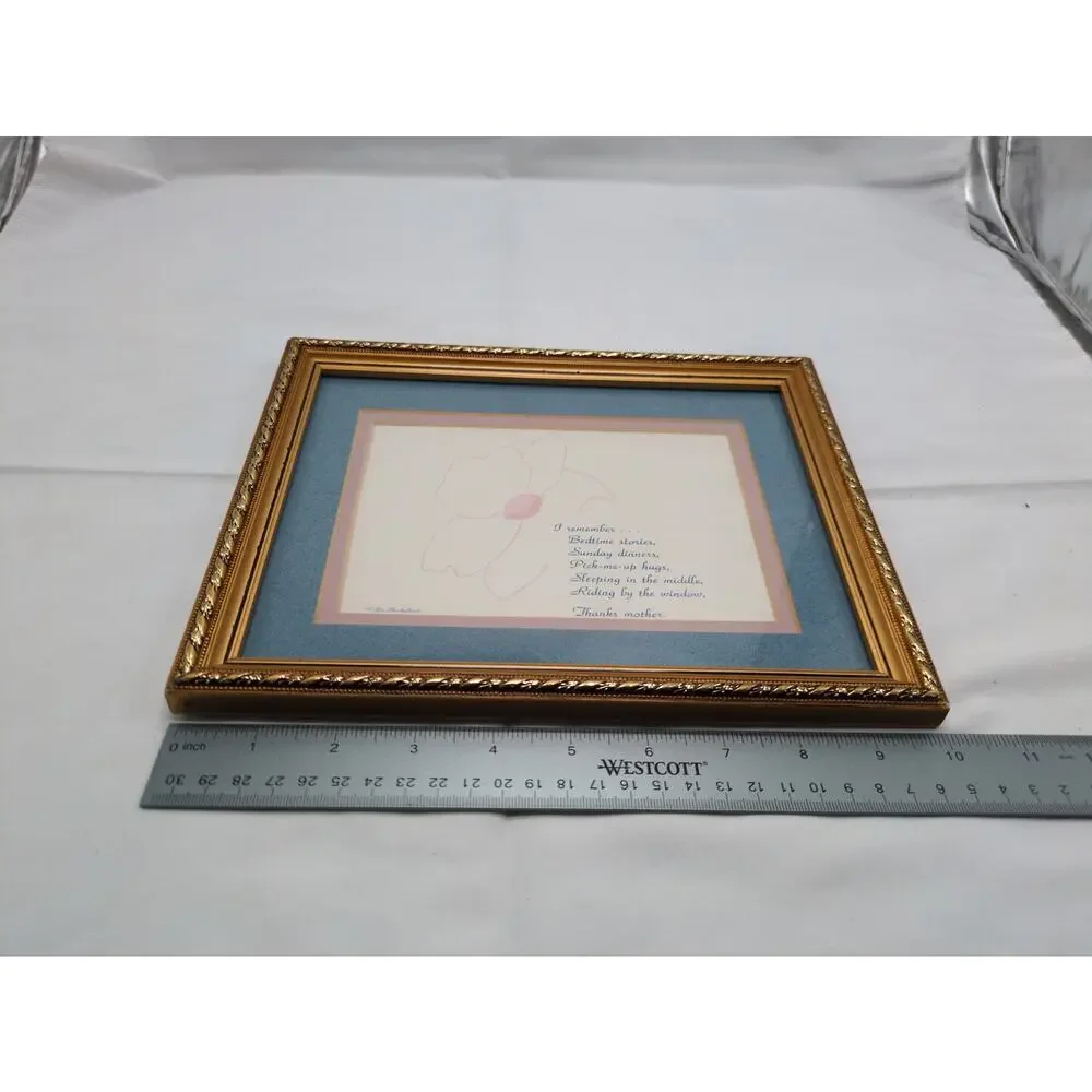 Jim Shackelford I Remember Thanks Mother Framed Poem Art Flower Print Vintage